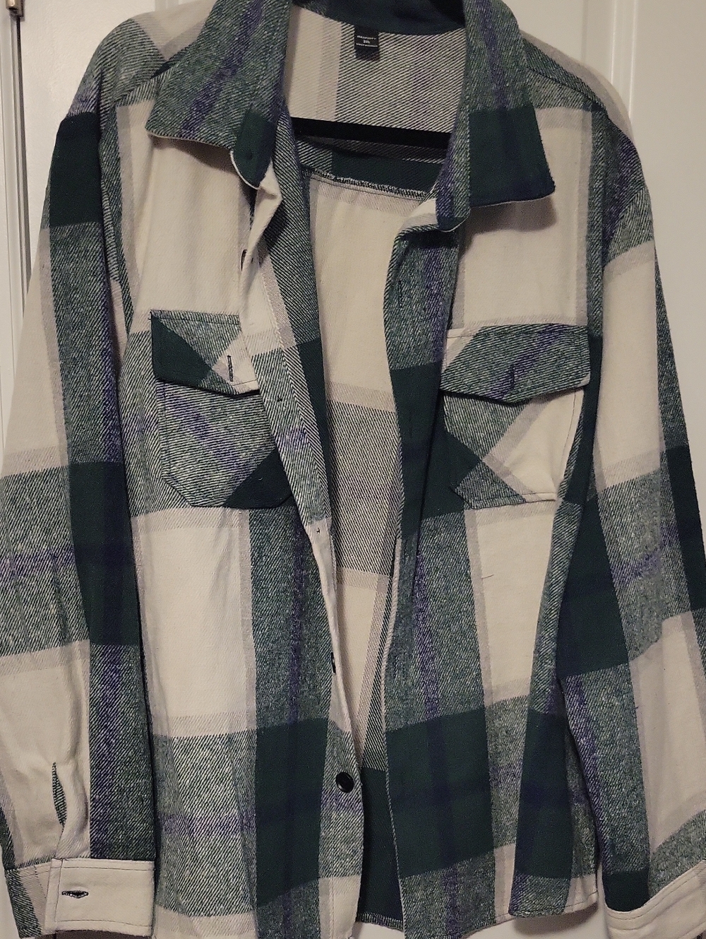 Manfinity Green Blue and Cream Plaid Shacket